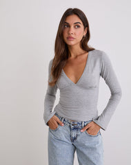 Emesy Long Sleeve Top in Grey Marl