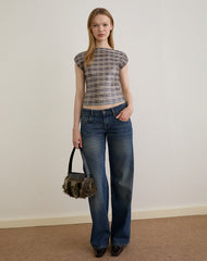 Erica Top in Sequin Vintage Check Brown