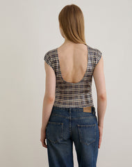 Erica Top in Sequin Vintage Check Brown