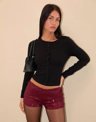 Erna Micro Shorts in Drape Mini Sequin Maroon