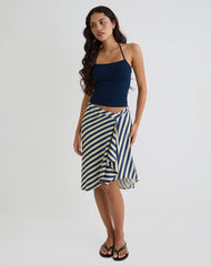 Esmeray Midi Skirt in Cream and Navy Diagonal Stripe