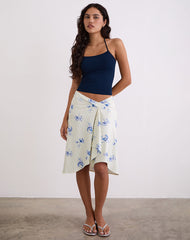 Esmeray Midi Skirt in Floral Stripe Cream