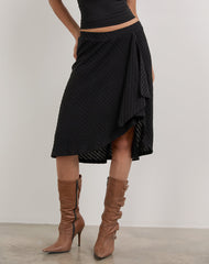Esmeray Midi Skirt in Sheer Diagonal Knit Black