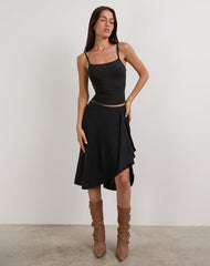 Esmeray Midi Skirt in Sheer Diagonal Knit Black