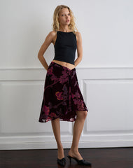 Esti Midi Skirt in Floral Devore Burgundy