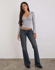 Extra Low Rise Flare Jeans in Dirty Green