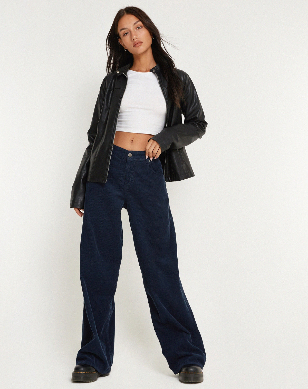 Roomy Extra Wide Low Rise Jeans in Cord Navy