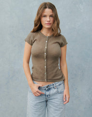 Elmira Top in Sheer Knit Khaki