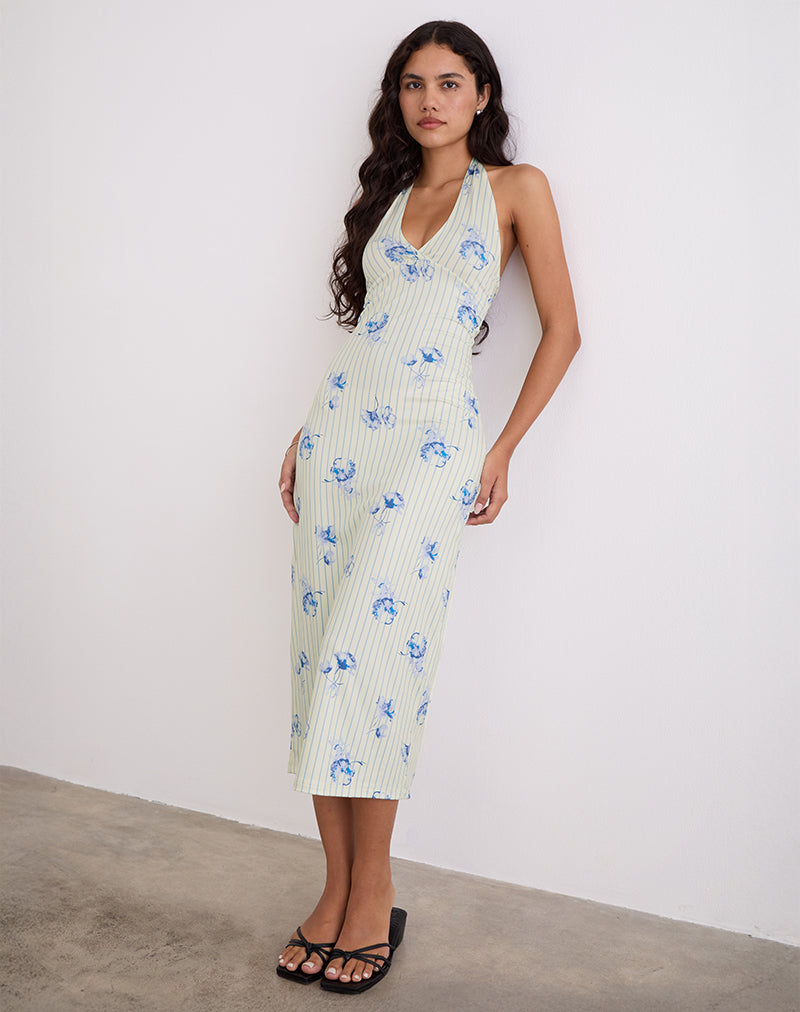 Fadwa Midi Dress in Floral Stripe Cream
