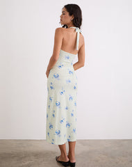 Fadwa Midi Dress in Floral Stripe Cream