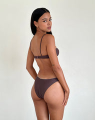 Farida Bikini Bottom in Coffee with Picot Trim