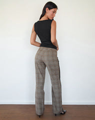 Fatina Trouser in Brown Check with Side Stripe