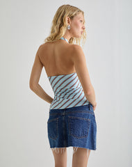 Fayez Slinky Top in Diagonal Striped Light Blue