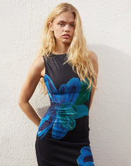 Fayola Printed Maxi Dress in Watercolour Flower Blue