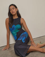 Fayola Printed Maxi Dress in Watercolour Flower Blue