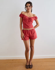 Sumi Shorts in Cotton Dobby Red