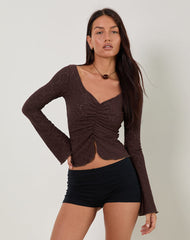 Flonne Ruched Top in Stretch Broderie Brown