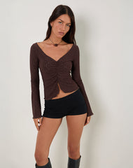 Flonne Ruched Top in Stretch Broderie Brown