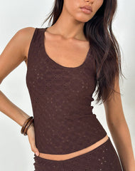 Fukama Sleeveless Top in Stretch Broderie Brown