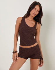 Fukama Sleeveless Top in Stretch Broderie Brown