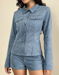 Fyodora Jacket in Suede Dusty Blue