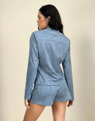 Fyodora Jacket in Suede Dusty Blue