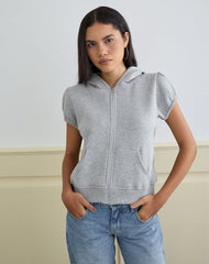 Galia Short Sleeve Zip Hoodie in Grey Marl