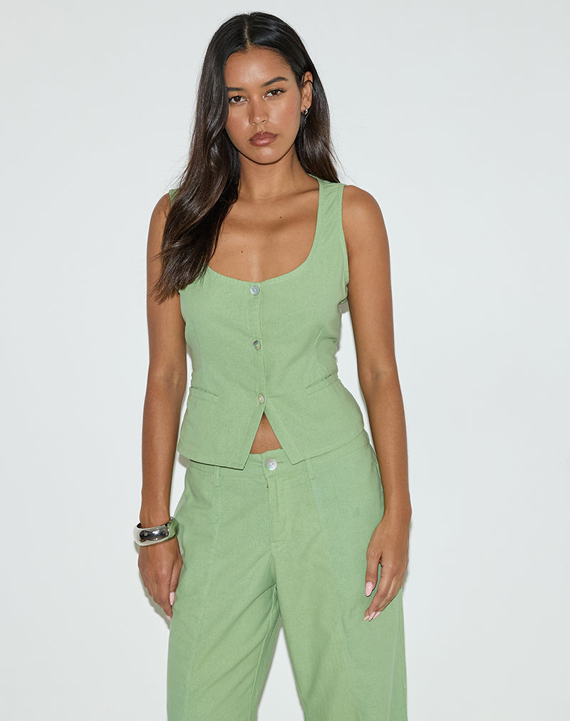 Ganita Vest in Linen Minty Green