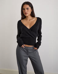 Nilza Wrap Top in Knit Black