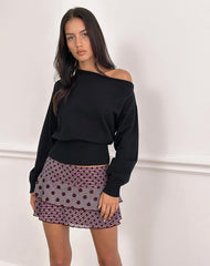 Gayani Ruffle Skirt in Stripe Polka Plum