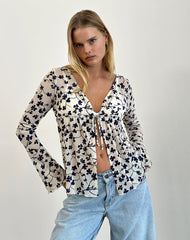 Gerbera Long Sleeve Top in Grunge Floral Flock Cream