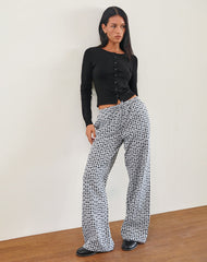 Wasic Wide Leg Trouser in Floral Gingham Black