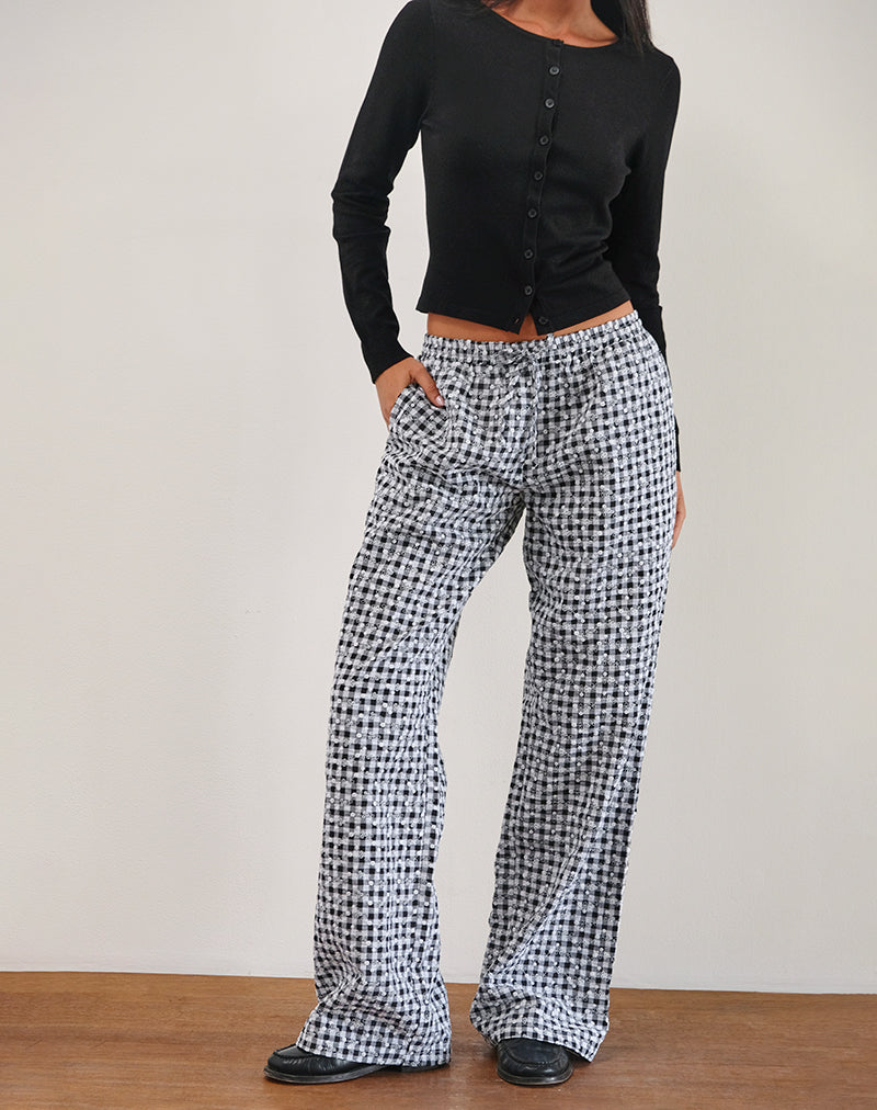 Wasic Wide Leg Trouser in Floral Gingham Black