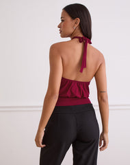 Giunea Knot Halter Top in Burgundy