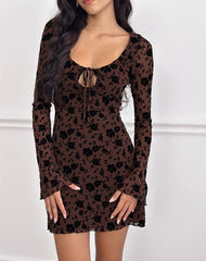 Gizio Long Sleeve Mini Dress in Garden Floral Brown