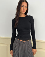 Gomira Long Sleeve Top in Black with Lace Trim