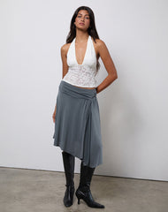 Harlan Asymmetric Midi Skirt in Cupro Grey
