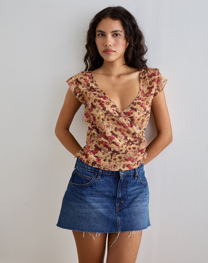 Heidi Wrap Top in Chiffon Rusty Flower