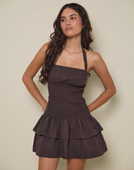Herais Halterneck Mini Dress in Deep Mahogany