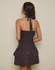 Herais Halterneck Mini Dress in Deep Mahogany