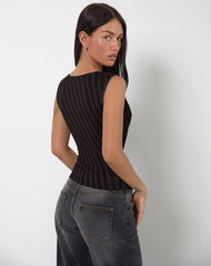 Hikari Top in Diagonal Stripe Maroon