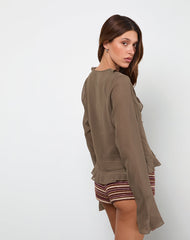 Hirap Blouse with Scarf in Chiffon Coffee