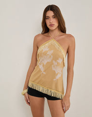 Howard Halter Fringe Top in Flower Yellow White