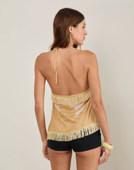 Howard Halter Fringe Top in Flower Yellow White