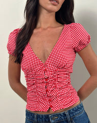 Ilase Ruched Blouse in Red Gingham