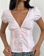 Inasha Top in Candy Pink Small Vertical Stripe