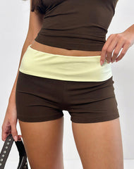 Sea Foldover Short in Chocolate Brown and Lemon