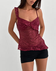 Iranila Asymmetric Top in Gauzy Sequin Red