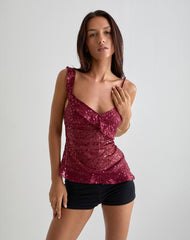 Iranila Asymmetric Top in Gauzy Sequin Red