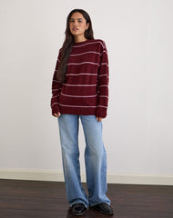 Ishari Knitted Jumper in Burgundy with Pink Stripe